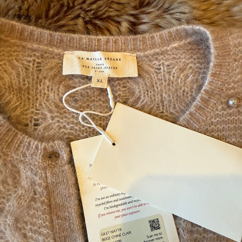 Sezane Nattie Cardigan Light Beige - Size XL - Picture 2 of 6